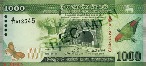 Rs. 1000 note front - Ramboda Tunnel